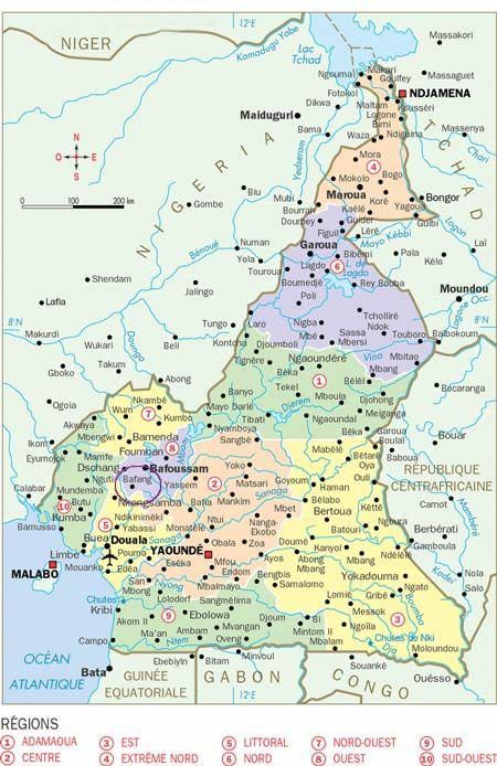 Cameroon, showing Bafang (encircled)