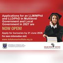 Applications are now open: LL.M/M.Phil and LLD/PhD in Multilevel Government & Local Government