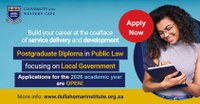 Applications are still open for the 2026 Postgraduate Diploma in Public Law focusing on Local Government Applications are still open for the 2026 Postgraduate Diploma in Public Law focusing on Local Government