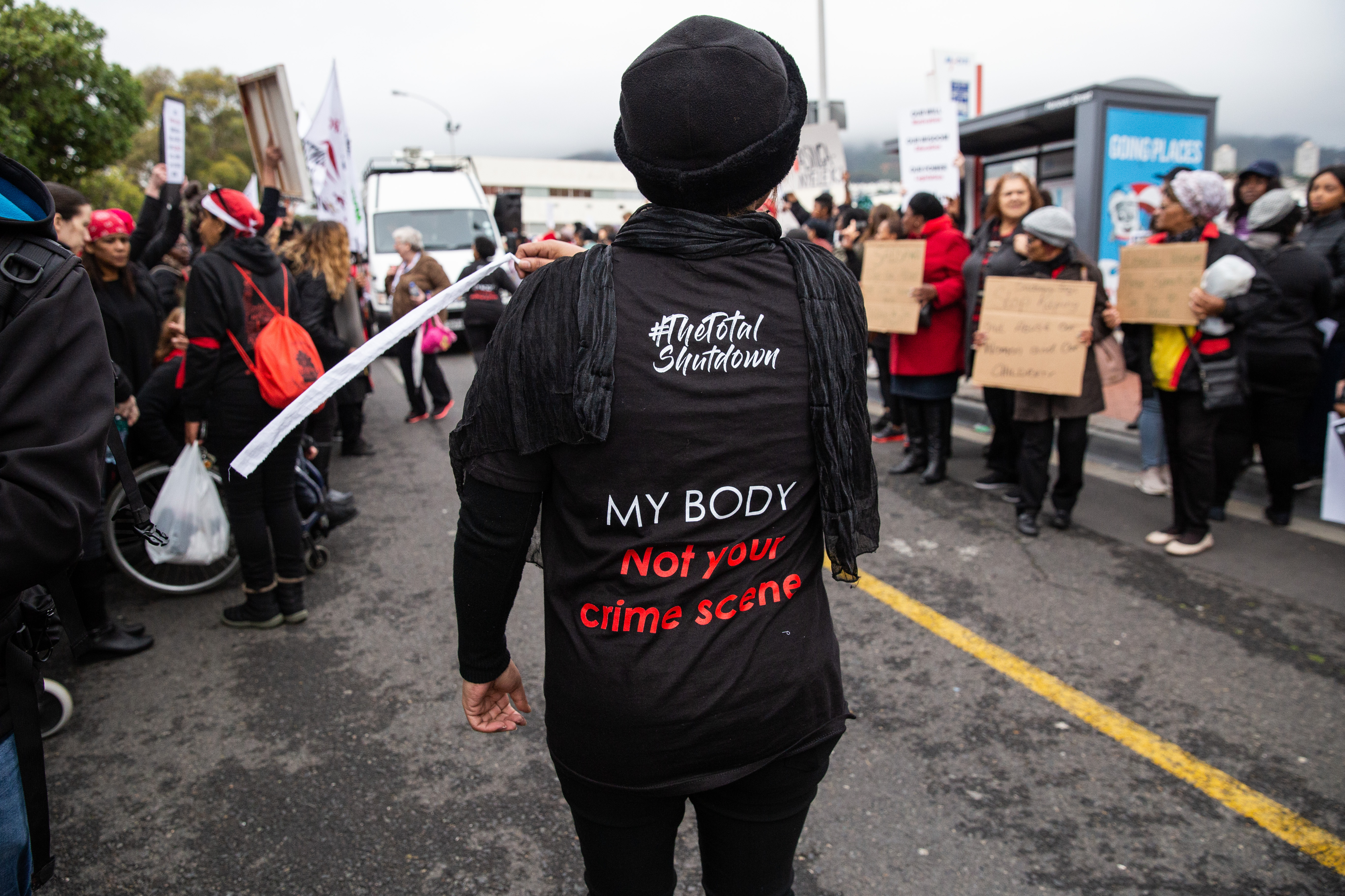 Scores of women marched to Parliament against gender based violence in August. Photo: Ahsraf Hendricks/GroundUp
